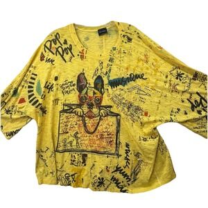Inoah Art To Wear Streetwear Yellow Shirt Made In USA Size Medium Dog Artsy